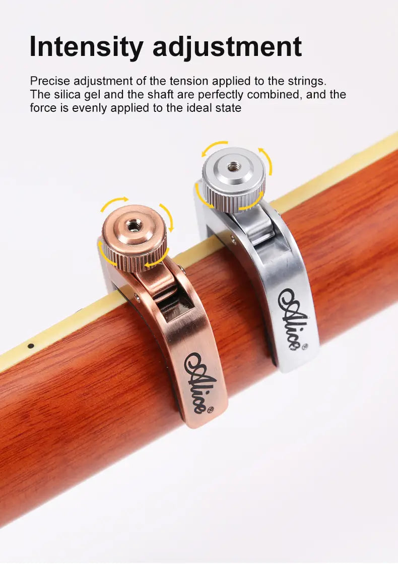 String tuning tool with 'Alice' branding on a wooden rod, featuring intensity adjustment mechanism.