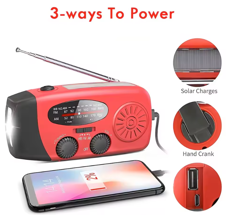 Emergency Survival Portable Radio Kit Charging Power Hub with Solar Power Flashlight