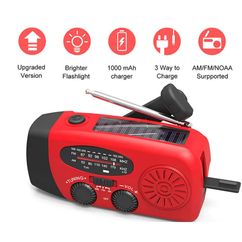 Emergency Survival Portable Radio Kit Charging Power Hub with Solar Power Flashlight