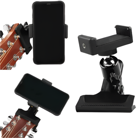 Guitar head phone clip with smartphone holder