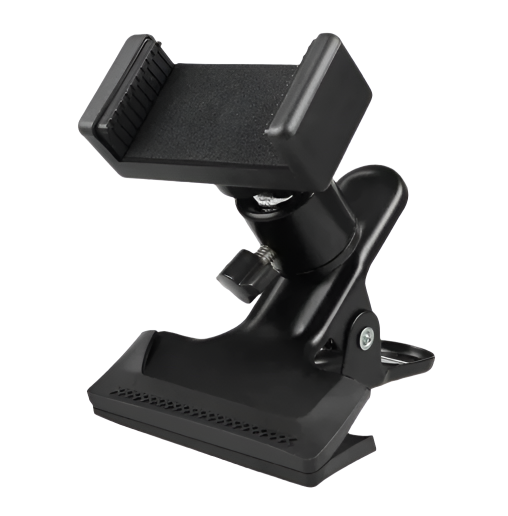 Black phone holder with a clip for guitars