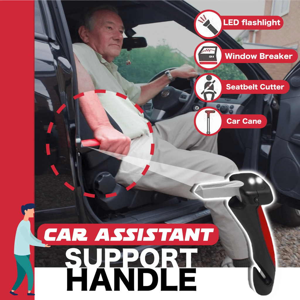 DriveEase Safe Handle Car Door Mobility Safety Assistance Bar with Emergency Window Breaker, Seatbelt Cutter and Flashlight