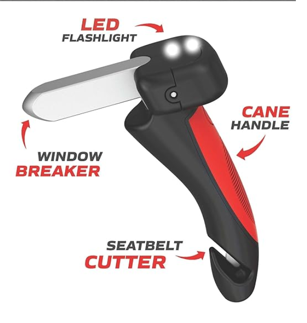 DriveEase Safe Handle Car Door Mobility Safety Assistance Bar with Emergency Window Breaker, Seatbelt Cutter and Flashlight