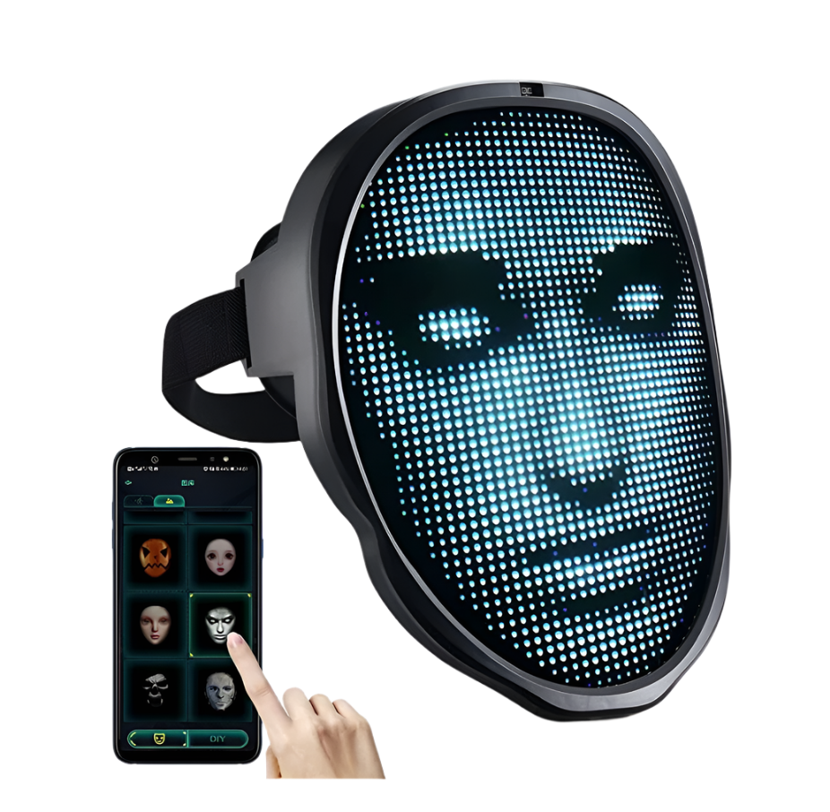 Glow in the Dark Halloween Costume LED Light Up Scary Face Mask with Photo Upload App