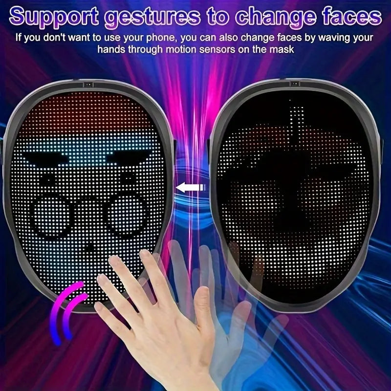 Glow in the Dark Halloween Costume LED Light Up Scary Face Mask with Photo Upload App