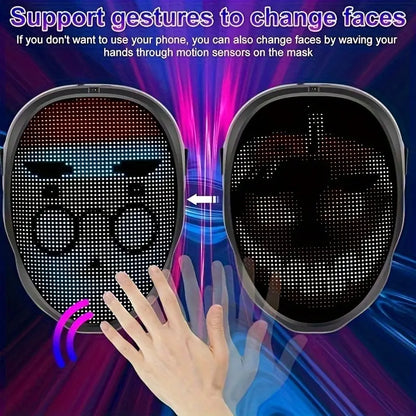 Glow in the Dark Halloween Costume LED Light Up Scary Face Mask with Photo Upload App