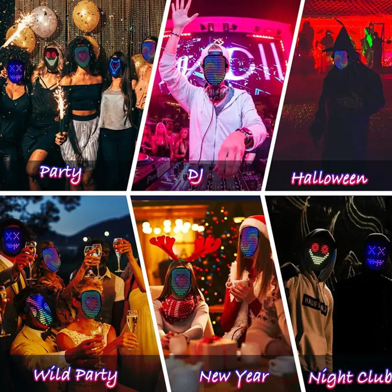 Glow in the Dark Halloween Costume LED Light Up Scary Face Mask with Photo Upload App