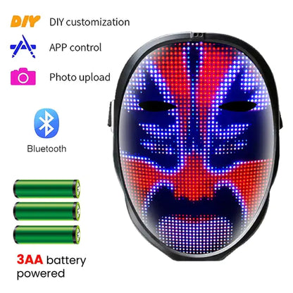 Glow in the Dark Halloween Costume LED Light Up Scary Face Mask with Photo Upload App