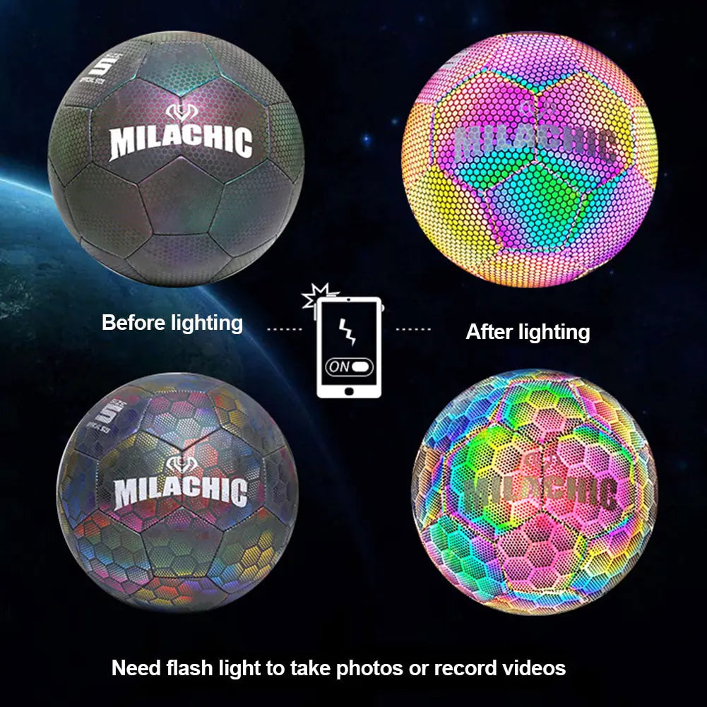 Milachic Holographic Glowing Reflective Sports Soccer Ball Football