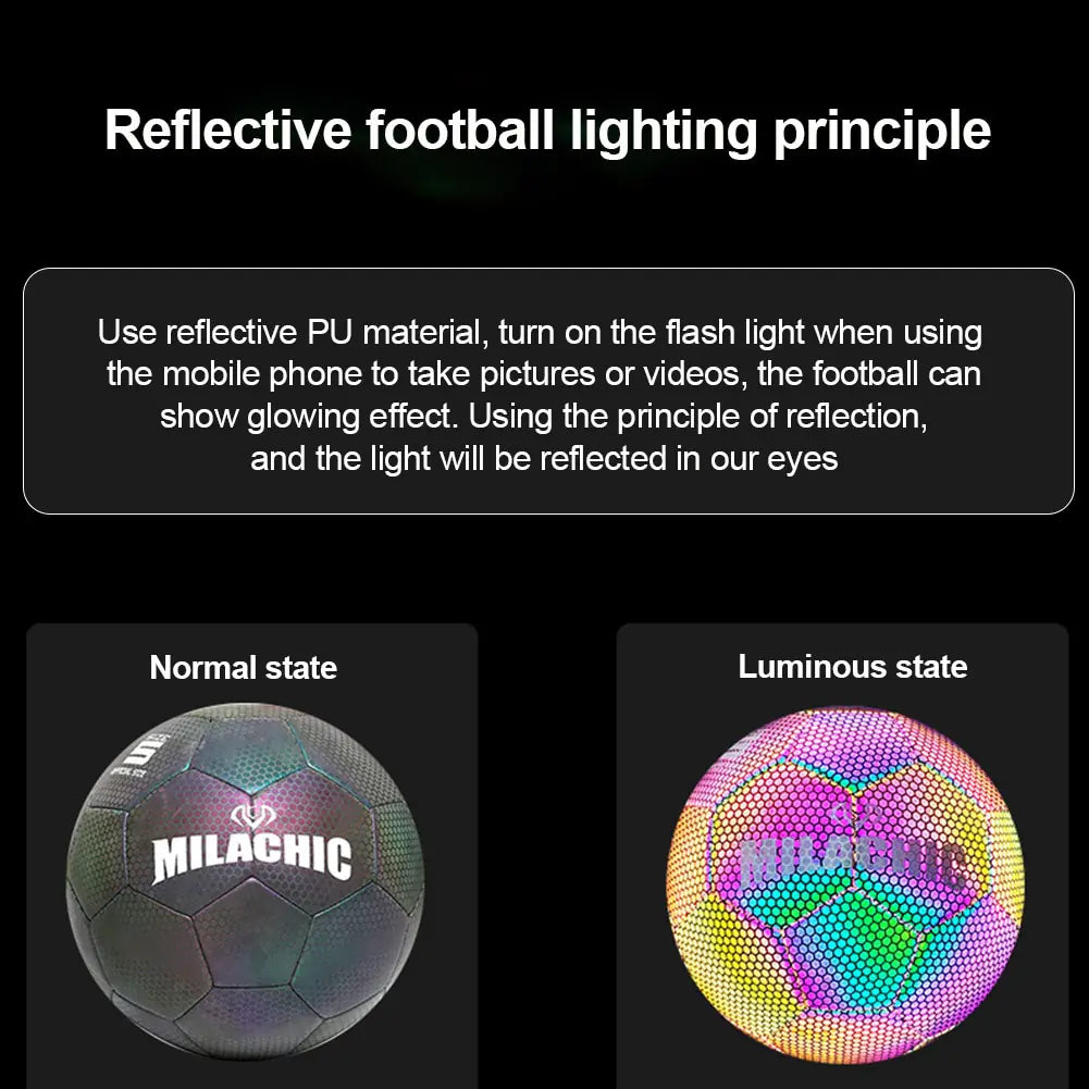 Milachic Holographic Glowing Reflective Sports Soccer Ball Football